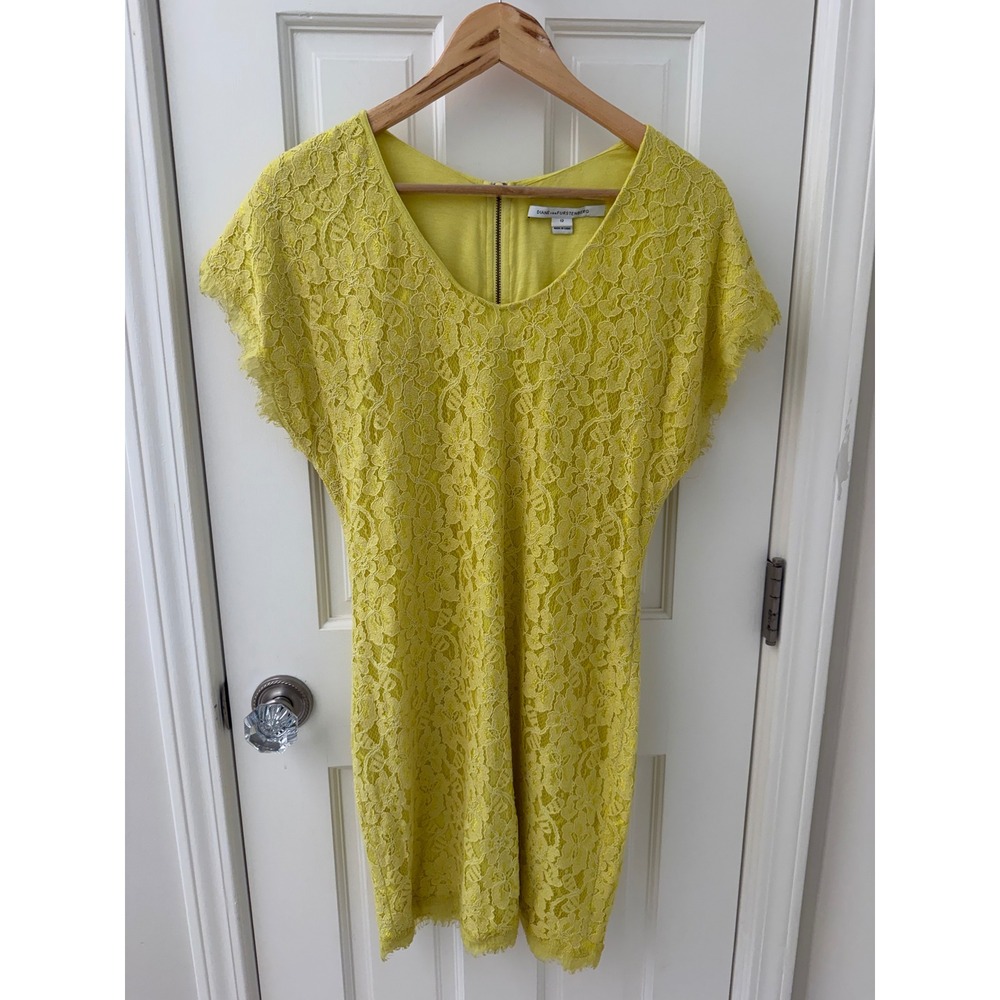 Diane von Furstenberg Wanda Lace Mini Dress Yellow Size 12